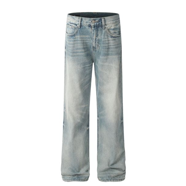 Men's Clothing 2025 Spring Simple Washed White Straight Jeans Men's Street Trend Cleanfit Trousers_viptrois.com