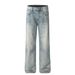Men's Clothing 2025 Spring Simple Washed White Straight Jeans Men's Street Trend Cleanfit Trousers_viptrois.com