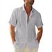 Men's Clothing Summer Long Sleeved Men's Shirts For Teenagers At Home In Solid Color Cotton And Linen Short Sleeved Lapel Shirt Tops_viptrois.com