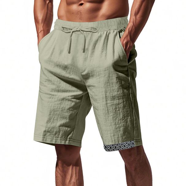 Men's Clothing Solid Color Linen Breathable Casual Shorts Pants_viptrois.com