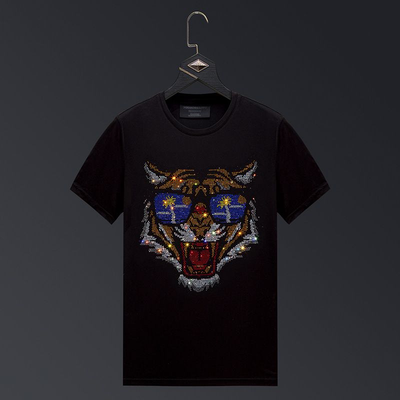 Men's Clothing Short Sleeved T Shirt Hot Diamond Handsome Spirited Young Man Mercerized Cotton Trendy Brand Clothes Ice Silk Large Size_viptrois.com