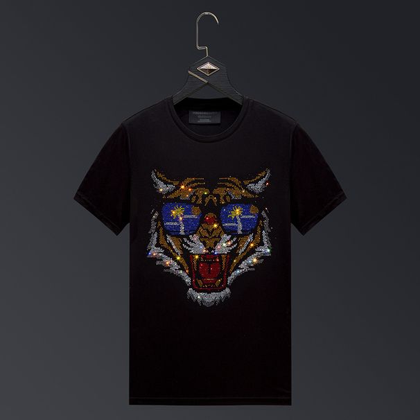 Men's Clothing Short Sleeved T Shirt Hot Diamond Handsome Spirited Young Man Mercerized Cotton Trendy Brand Clothes Ice Silk Large Size_viptrois.com