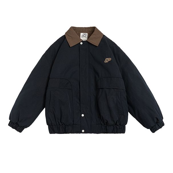 American Retro Turn-Down Collar Coat For Men And Women Winter New Quilted Warm Jacket Zipper Cotton Outerwear_viptrois.com