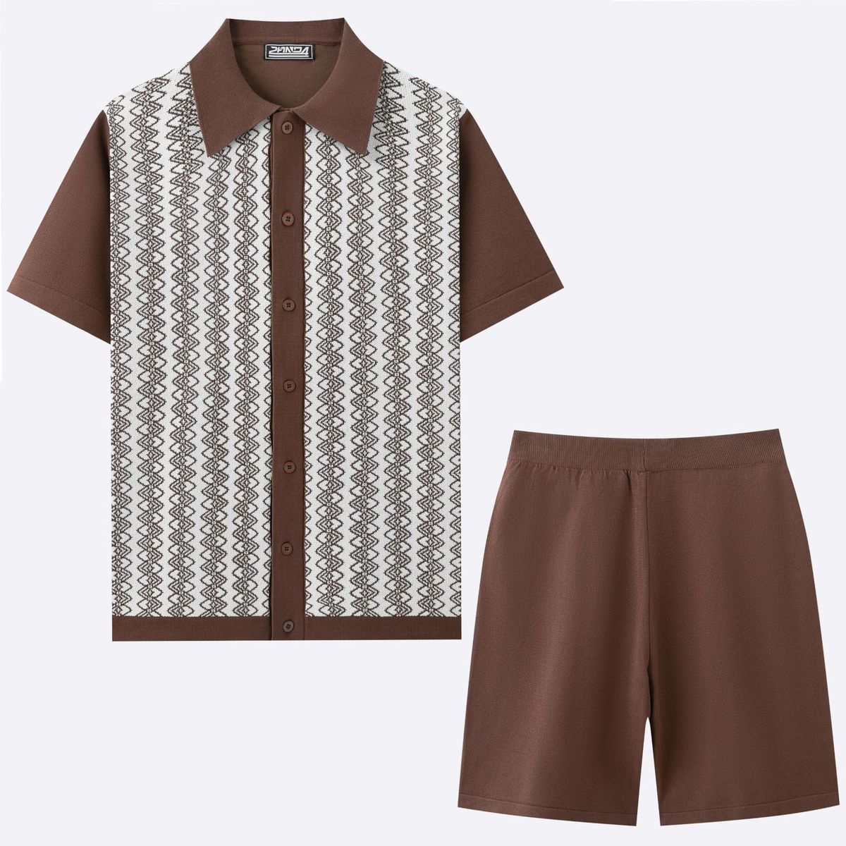 Men's Clothing Casual Jacquard Sweater Suit Cardigan Knitted Short Sleeved Shorts Two Piece Suit_viptrois.com
