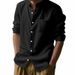 2025 Spring Autumn Linen Long Sleeve Stand Collar Breathable Casual Men's New Chinese Style Pocket Shirt_viptrois.com