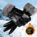 Pulse Men's Leather Winter Fleece Lined Thickened Warm Riding Motorcycle Gloves Waterproof Windproof Touchscreen Outdoor_viptrois.com