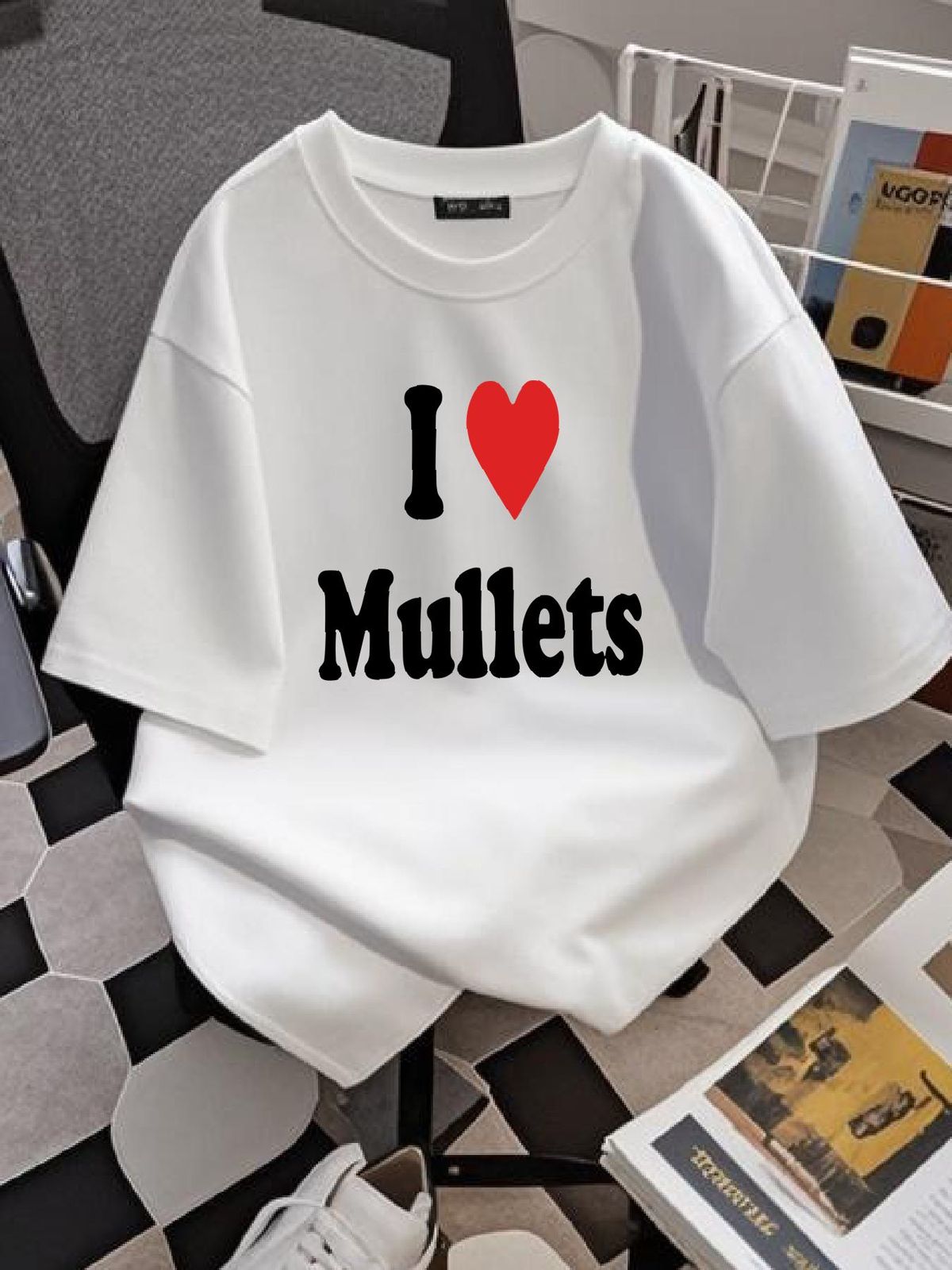 I Love Mullets Shirt , I Heart Mullets T-shirt Mullets Lovers Tee All Sizes Slightly Summer Top For Everyday Wear Unisex Fashion Stylish Casual_viptrois.com