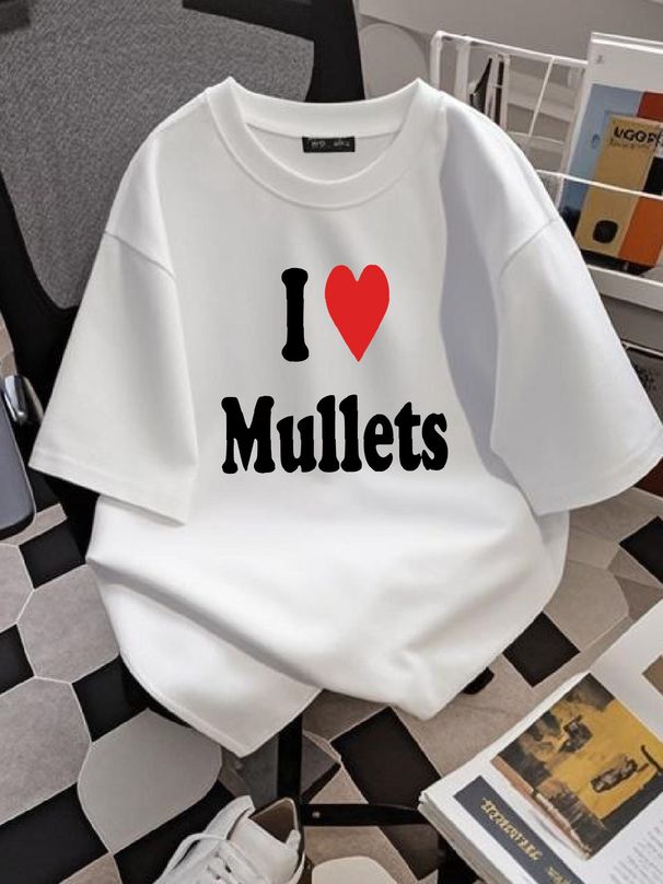I Love Mullets Shirt , I Heart Mullets T-shirt Mullets Lovers Tee All Sizes Slightly Summer Top For Everyday Wear Unisex Fashion Stylish Casual_viptrois.com