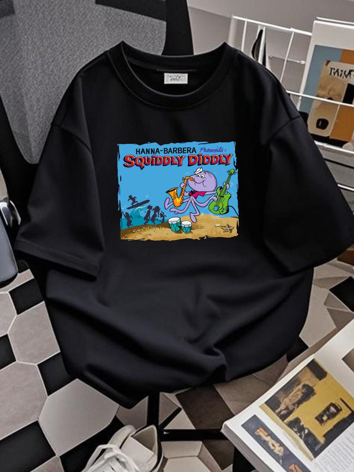 Squiddly Diddly T Shirt Soft Versatile Summer Homme Streetwear Designer Clothes Unisex Slightly Breathable Stretched Fashion Comfortable Graphic_viptrois.com