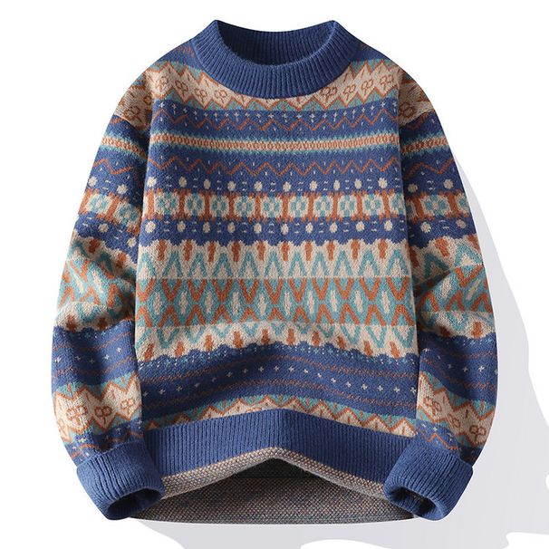 Men's Clothing Autumn Winter Casual Semi-Turtle Neck Sweater Knitwear - Breathable, Machine Washable, Jacquard Pattern, College Style, Multiple Colors_viptrois.com