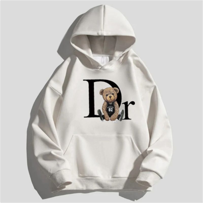 Women's Solid Color Sweatshirt Dr. Teddy Bear Print Kangaroo Pocket Drawstring Hooded Casual Comfortable Fit Sweatshirt_viptrois.com