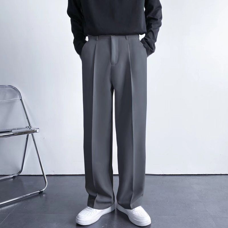 Spring And Autumn Celebrity Drape Straight Suit Pants Men's Loose Korean Version Of Casual White Wide Leg Trousers Mopping Pants_viptrois.com