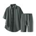 Men's Summer Linen Blend Relaxed Fit Short Sleeve Shirt & Shorts Set - Breathable, Wrinkle-Free, Comfortable Casual Outfit (M-3XL, Beige/Grey/Black)_viptrois.com