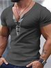 Men's Thin V Neck Satin Stitching Sports Fitness Short Sleeved T Shirt Youth Bottoming_viptrois.com