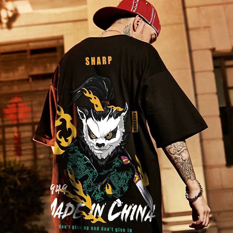 style T-shirt Men Ins Trendy Brand Loose Lovers Half Summer Fat Oversize China-Chic Large Short Sleeve_viptrois.com