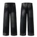 Men's Clothing Street Personality Washed And Distressed Leopard Print Wide Leg Jeans Washed And Distressed Loose Wasteland Style Straight Pants_viptrois.com