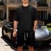 Men's Casual Plus Size Shorts Suit Heavyweight Knit Jacquard High Street Style Loose Fit Short Sleeved_viptrois.com