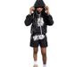 Men's 3D Letter Print Hooded Sweatshirt Set Trendy Casual Versatile Shorts Two Piece Set High Street Style_viptrois.com
