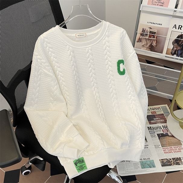 Hoodie Men's Loose Long Sleeved T-shirt Embroidered Round Neck Top Loose Plus Size Jacket_viptrois.com