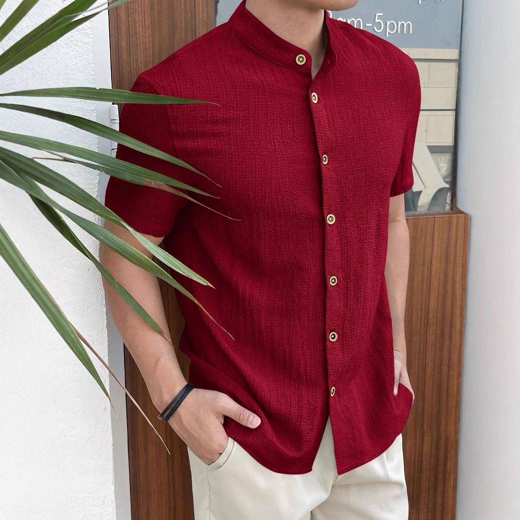 Men's Clothing Exclusively For Men's Loose Cardigan Solid Color Casual Short Sleeved Shirt_viptrois.com