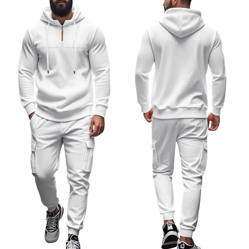 Men's Fleece Lined Casual Suit Autumn Winter Hooded Sweatshirt Long Cuffed Trousers Sportswear Set_viptrois.com