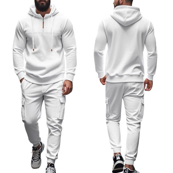 Men's Fleece Lined Casual Suit Autumn Winter Hooded Sweatshirt Long Cuffed Trousers Sportswear Set_viptrois.com