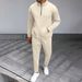 "Men's Waffle-Knit Half-Zip Sweater & Trousers Set – High Collar Long-Sleeve Casual Outfit, Autumn Loungewear"_viptrois.com