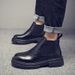 Martin Boots Men's High-top Leather Shoes Wind Thick-soled Heightened Velvet Black Locomotive Boys Soft Leather Medium-top Boots_viptrois.com
