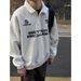 Autumn And Winter Letter Half Zipper Lapel Hoodie, Fashionable And Casual, Versatile, Loose And Stylish Top_viptrois.com