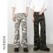 Men's Camo Flare Jeans Loose Fit Casual Streetwear Pants Retro Cotton Denim Trousers for Daily Wear_viptrois.com