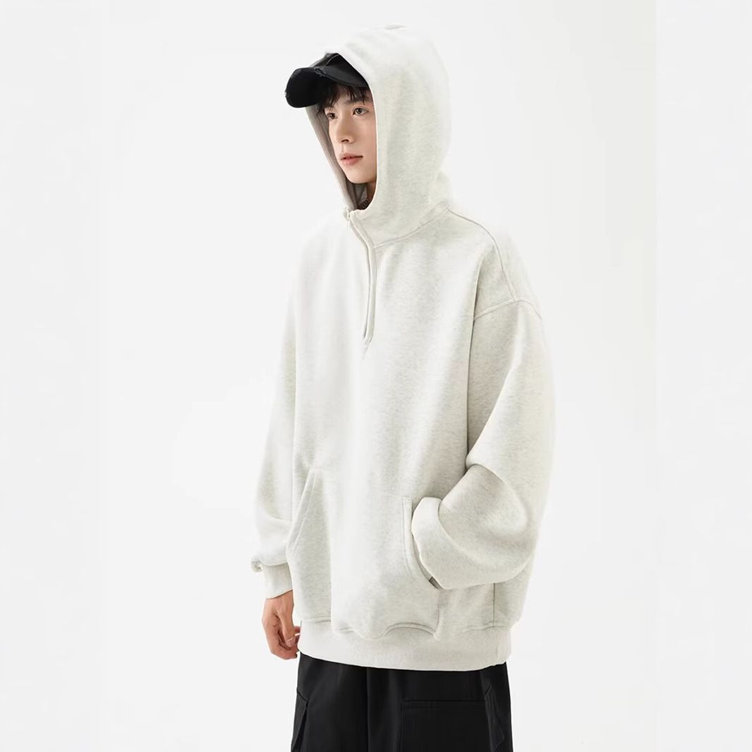 Half Zip Hoodie Men's Winter Vibe Trendy Brand Solid Color Hoodie Casual Versatile Couple Sports Jacket_viptrois.com