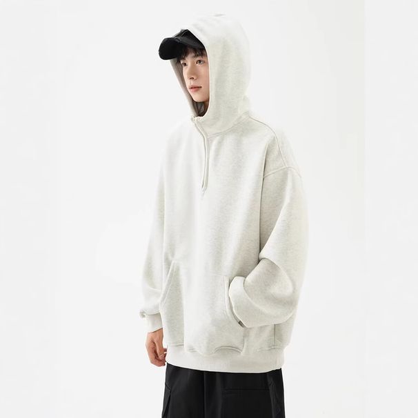 Half Zip Hoodie Men's Winter Vibe Trendy Brand Solid Color Hoodie Casual Versatile Couple Sports Jacket_viptrois.com