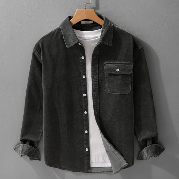 Men's Autumn Corduroy Jacket, Japanese Youth Casual Loose Fit, Striped Velvet Long Sleeved Shirt_viptrois.com