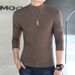 Half Turtleneck Base Shirt Men's Pure Cotton T-Shirt Solid Color Slim Fit Simple Casual Mid-Neck Long Sleeve Inner Wear_viptrois.com