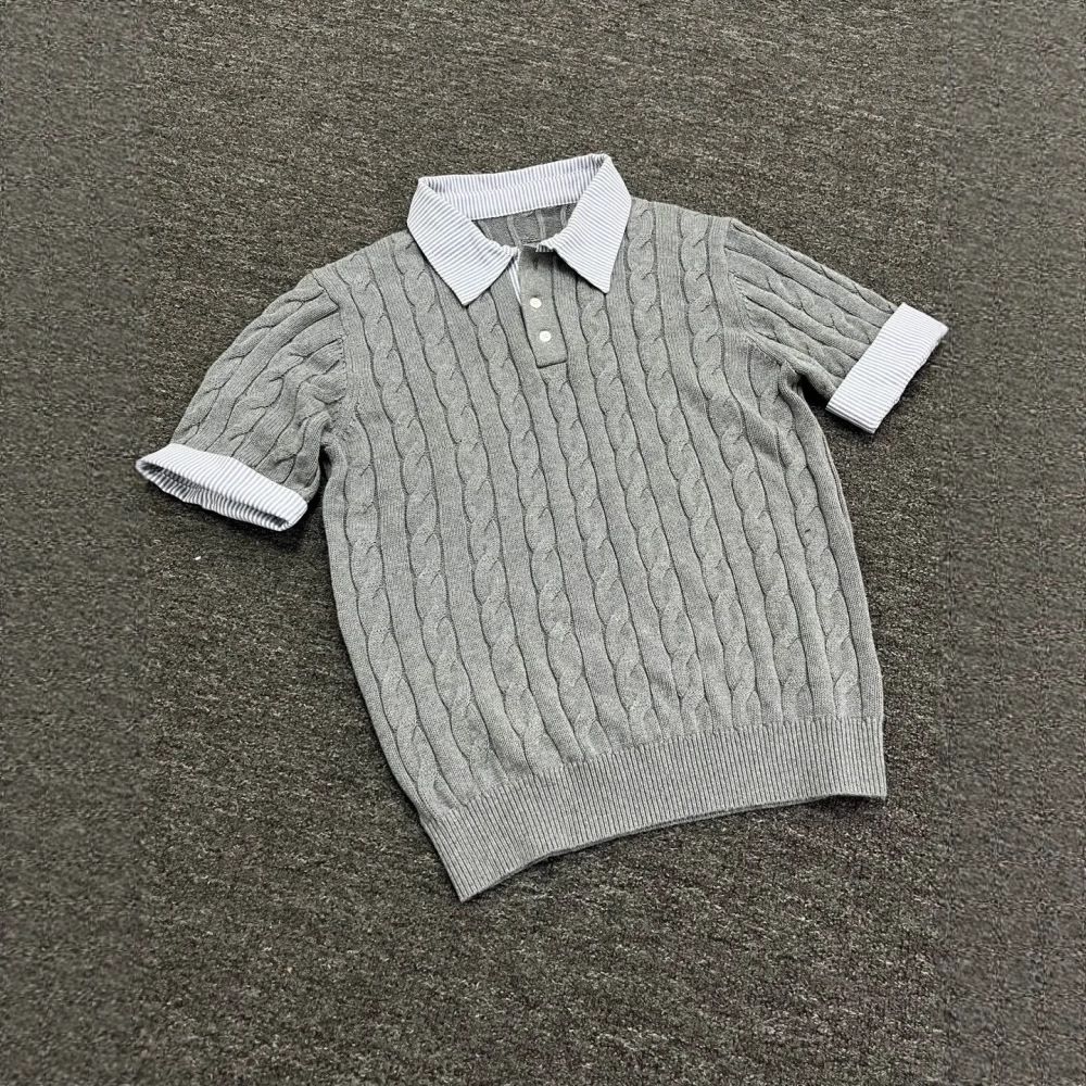 Men's Clothing Old Money Style Knitted Twisted Polo Shirt Short Sleeve Summer Design High End Two Piece T Shirt_viptrois.com