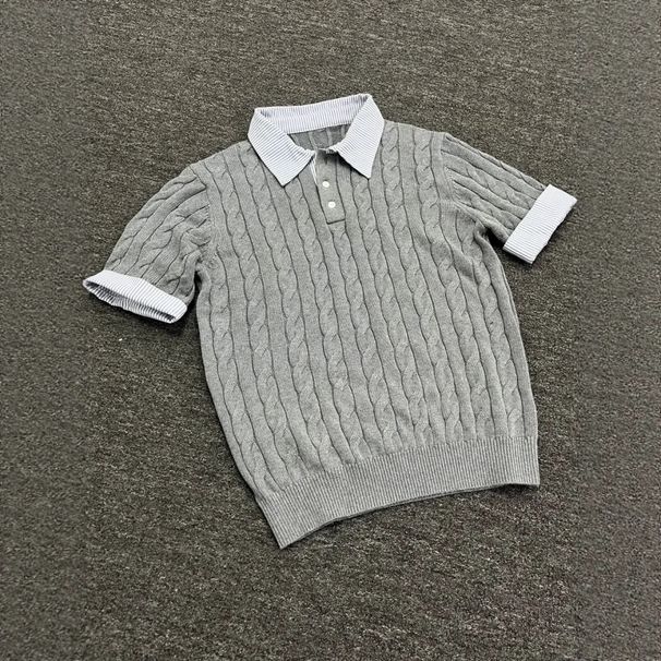 Men's Clothing Old Money Style Knitted Twisted Polo Shirt Short Sleeve Summer Design High End Two Piece T Shirt_viptrois.com
