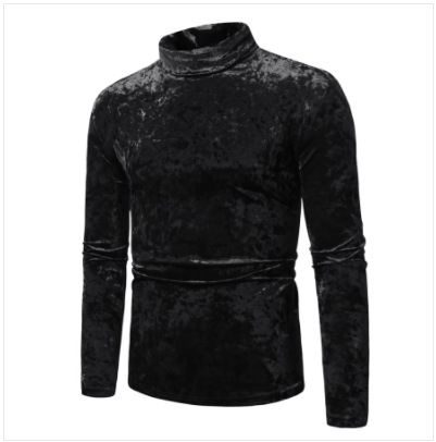 Men's Clothing Foreign Trade European Size Autumn And Winter Half High Collar British Bottoming Shirt Gold Velvet Splicing Men's Long Sleeved T Shirt_viptrois.com