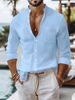 Men's Linen Blend Button-Up Shirt - Breathable Long Sleeve Casual T-Shirt For Relaxed Style (Solid Colors, S-XXXL)_viptrois.com