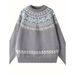 Autumn/Winter Vintage Jacquard Round Neck Knitted Sweater Loose Base Sweater_viptrois.com