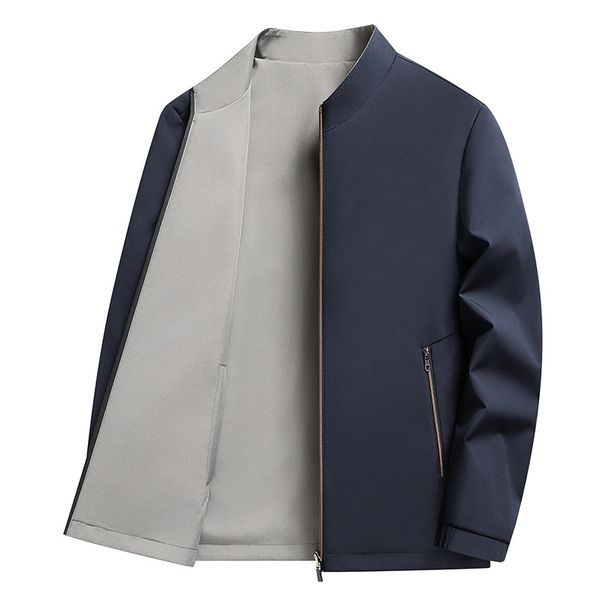 CT Live Broadcast Middle-aged Men's Reversible Stand Collar Jacket Spring New Style Young Business Solid Color Coat_viptrois.com