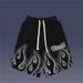 Loose Fitting Five Point Shorts Hip Hop Sporty Style with Flame And Letter Print Casual Elastic Trendy Men's And Women's Bottoms_viptrois.com