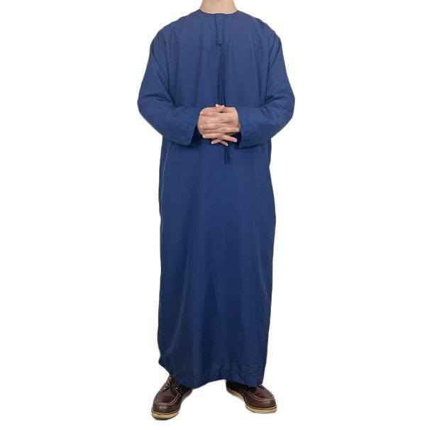 Men's Clothing men's robe solid color pocket design round neck long clothing_viptrois.com