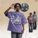 American Style Washed Vintage Printed Cotton Short Sleeve T-Shirt Unisex Street Loose Trendy Brand Couple_viptrois.com