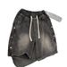 Men's Trendy Button down Denim Shorts High Street Style Loose Fit Summer High Waist American Retro Five Point Pants_viptrois.com