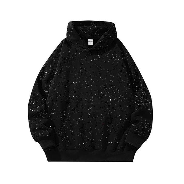 Stylish Unisex Cotton Hoodie With Starry Print - Loose Fit Casual Pullover For Men & Women (Black, M-XXL)_viptrois.com