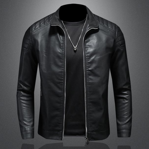 Stand-up Collar Leather Jacket Jacket Spring Leather Jacket Slim-fitting Handsome Spring And Autumn Men's Clothing_viptrois.com