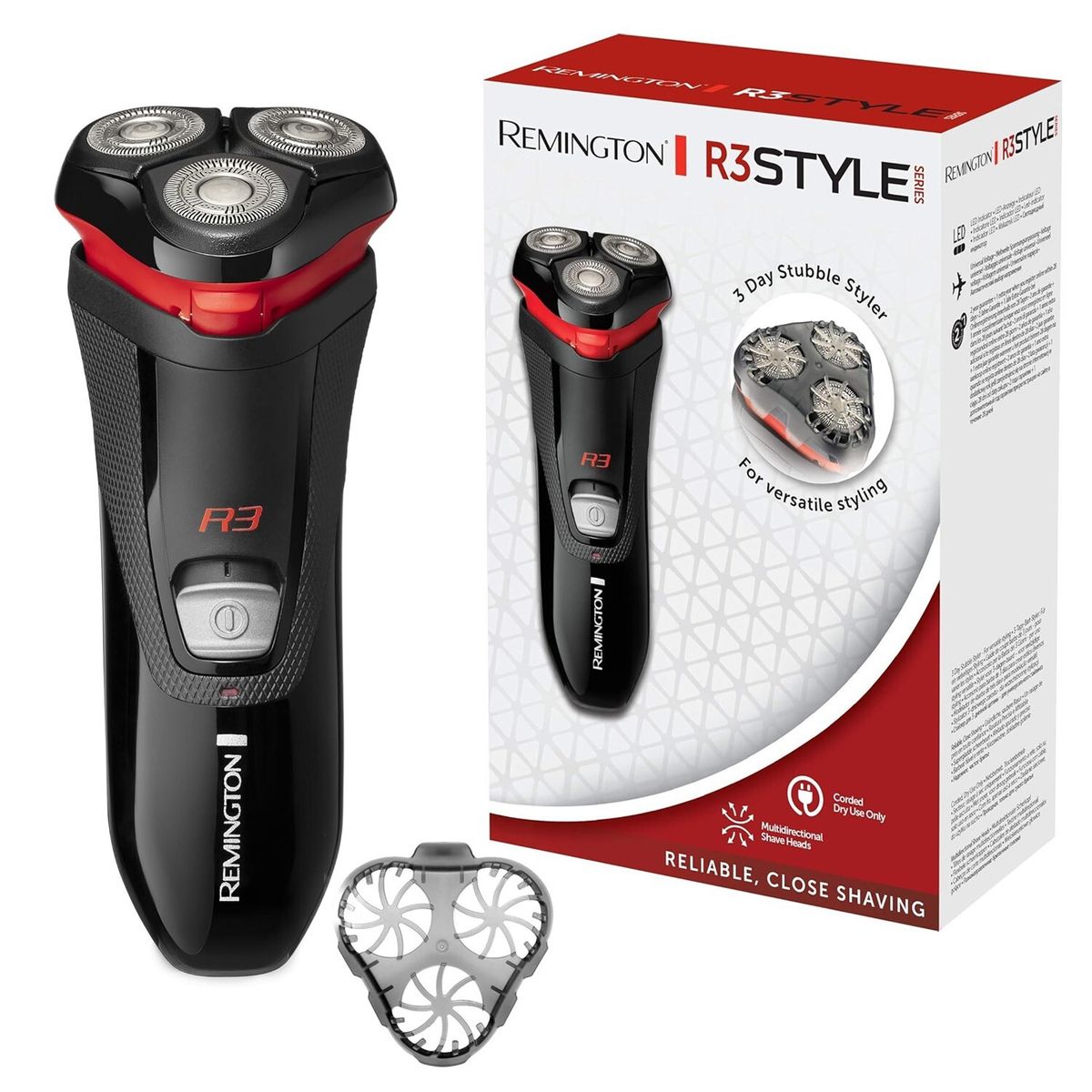 Remington R3 Electric Shaver Corded Dry Rotary Razor + Trimmer & Stubble Guard_viptrois.com