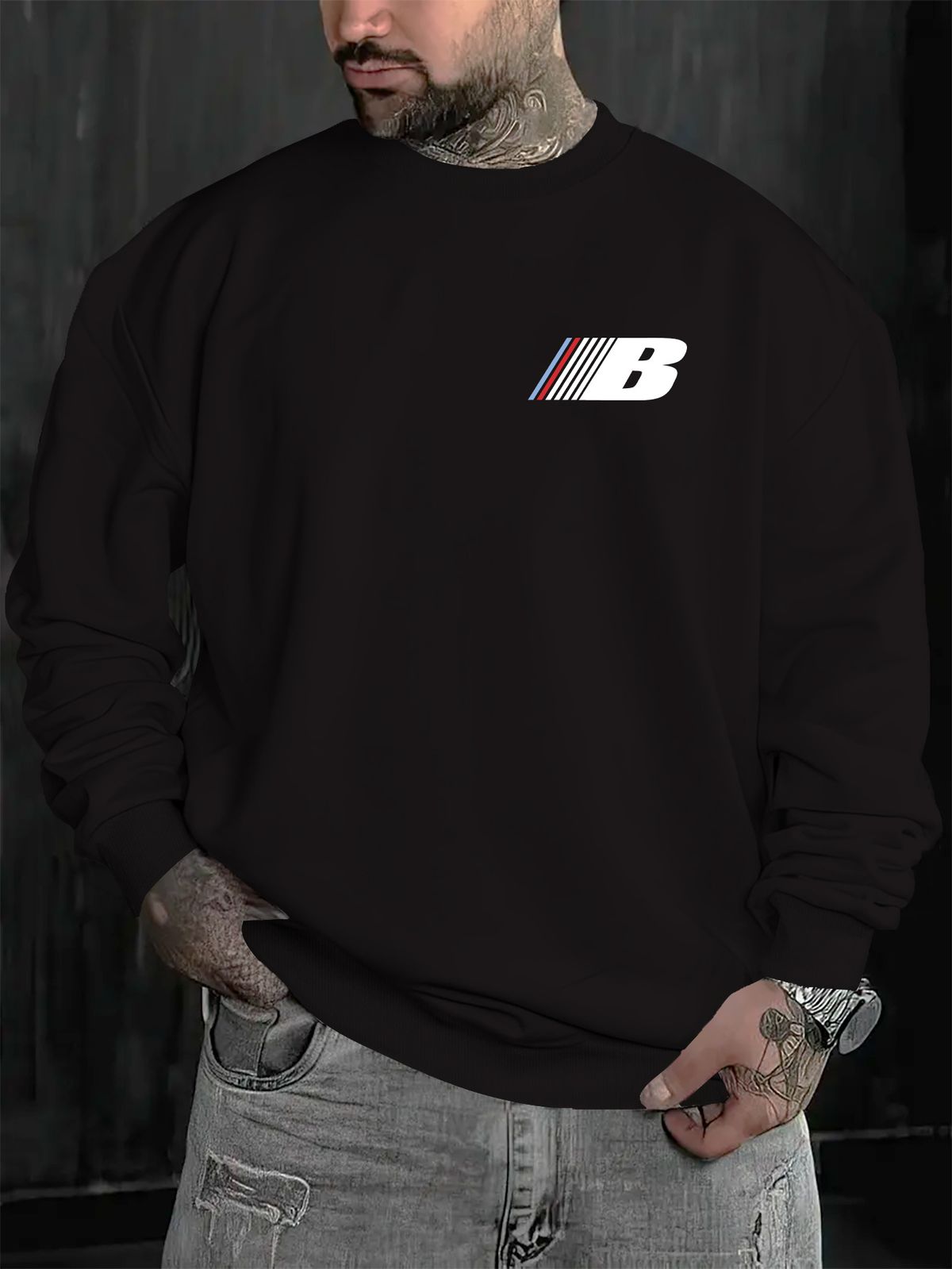 Autumn And Winter Men's Long Sleeved Round Neck Black Top Loose Casual Hoodie Hooded Hoodie_viptrois.com