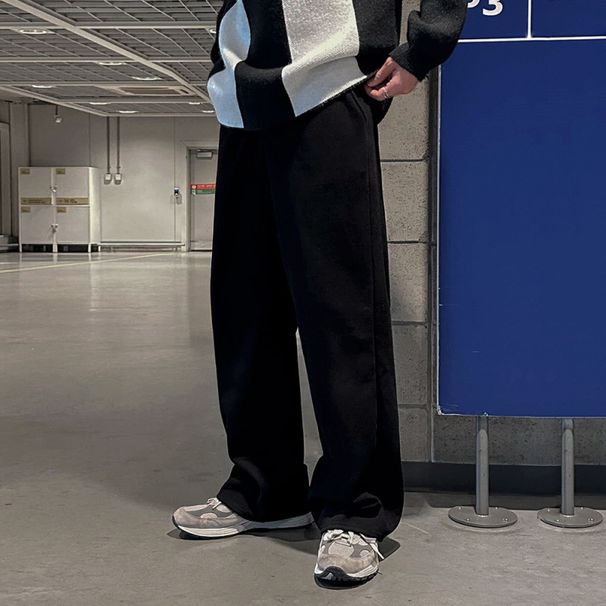 Men's Clothing Grey Straight Sports Pants Men's Winter Plus Velvet Loose Long Pants Style Trendy Drape Casual Pants_viptrois.com