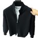 Unisex Zip-Up Cardigan – Slim Fit Stand Collar Sweater (Black/Grey/Apricot/Red)_viptrois.com